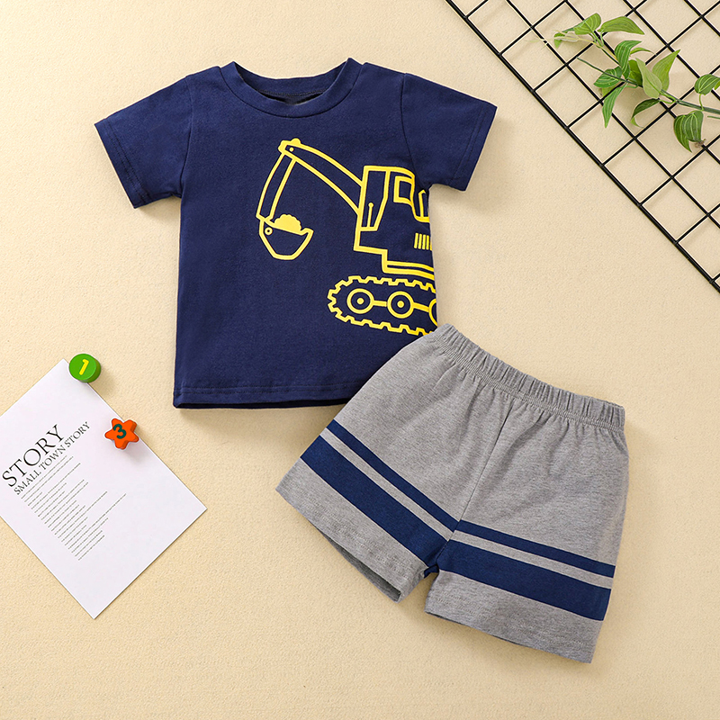 

2pcs Baby Boy casual Vehicle Cotton Short-sleeve Cute Baby's Sets