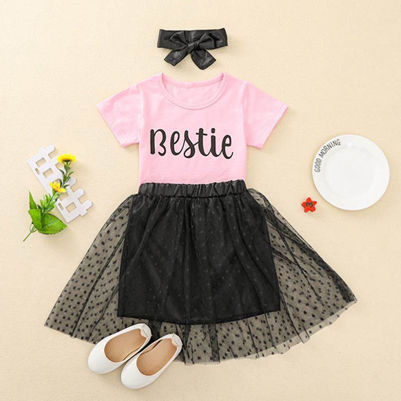 

3pcs Toddler Girl Cotton Short-sleeve Dots Suit-dress