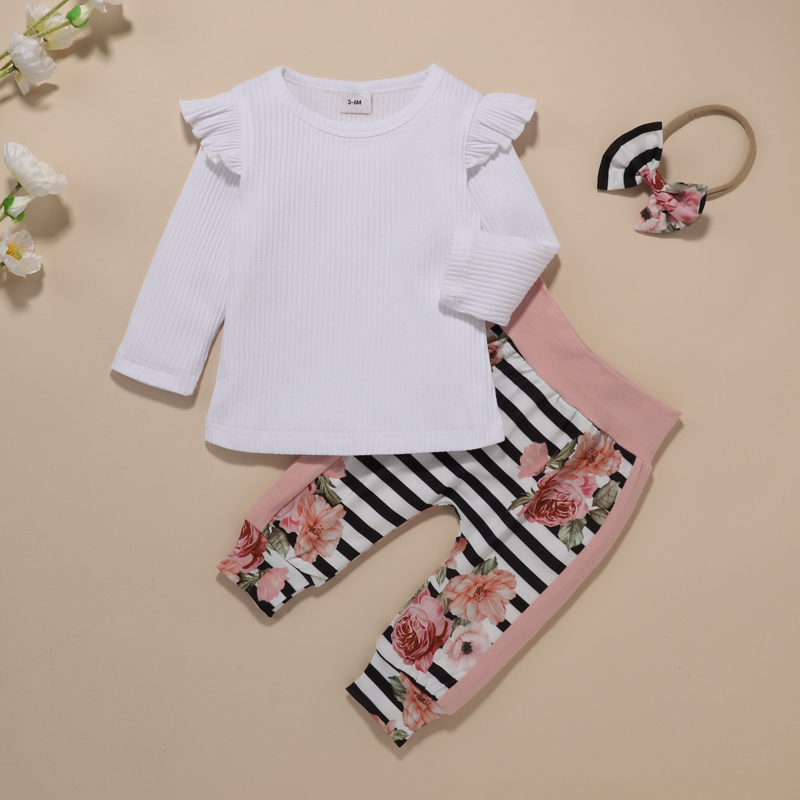 

3pcs Baby Girl Long-sleeve Cotton Sweet Baby's Sets