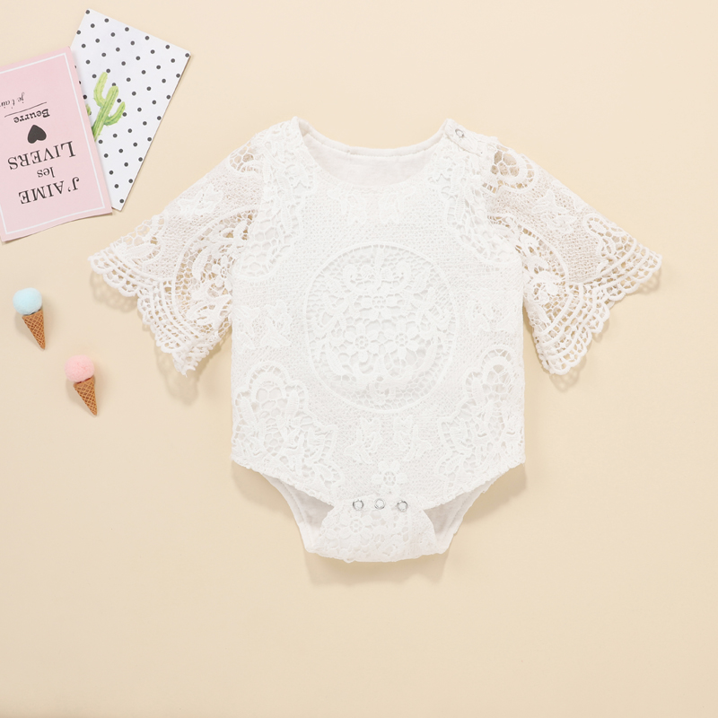 

Baby Solid Short-sleeve Lace Romper