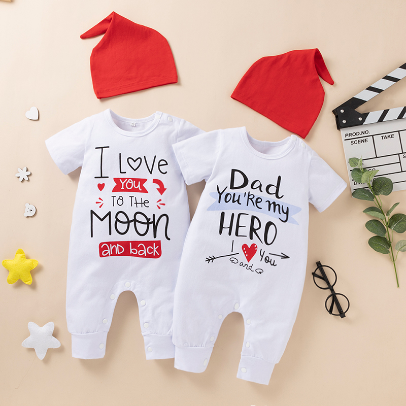 

2-Piece Baby Letter Print Short-sleeve Jumpsuit and Hat Set