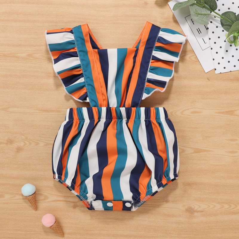 

Baby Stripe Print Flutter-sleeve Romper