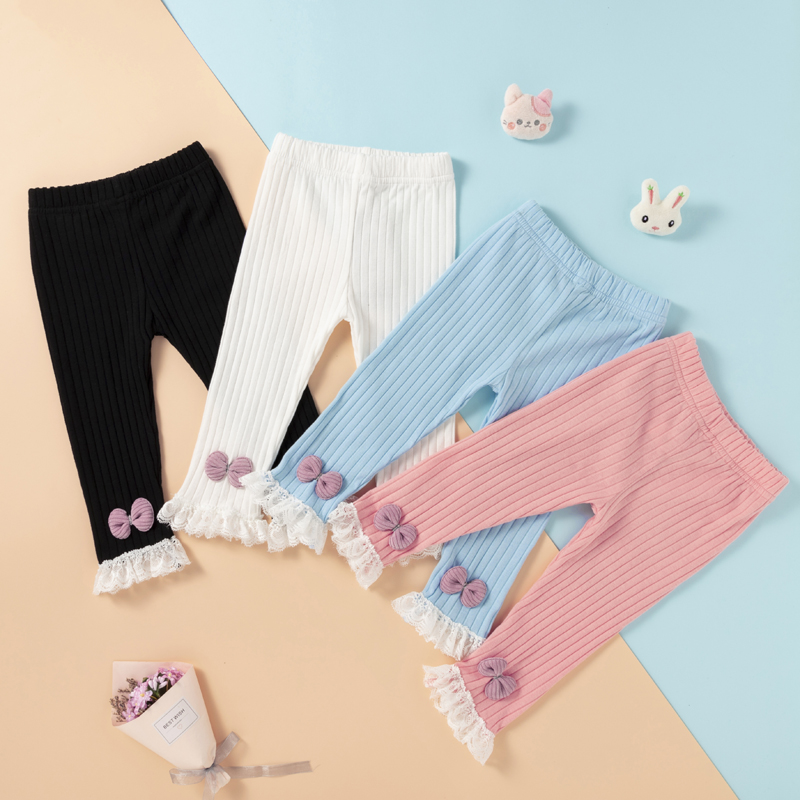 

1pc Baby Girl Solid Lace Bowknot Cotton Pants Leggings