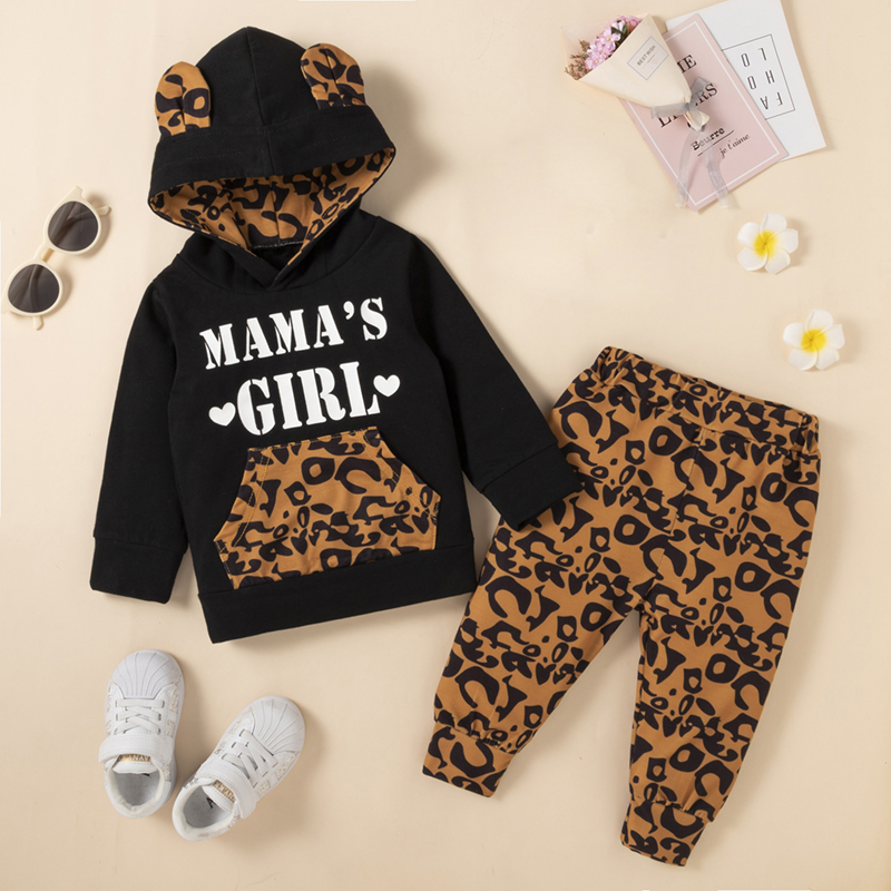 

Baby Boy/Girl Letter and Leopard Print 3D Ear Hooded Long-sleeve Sweatshirt Set