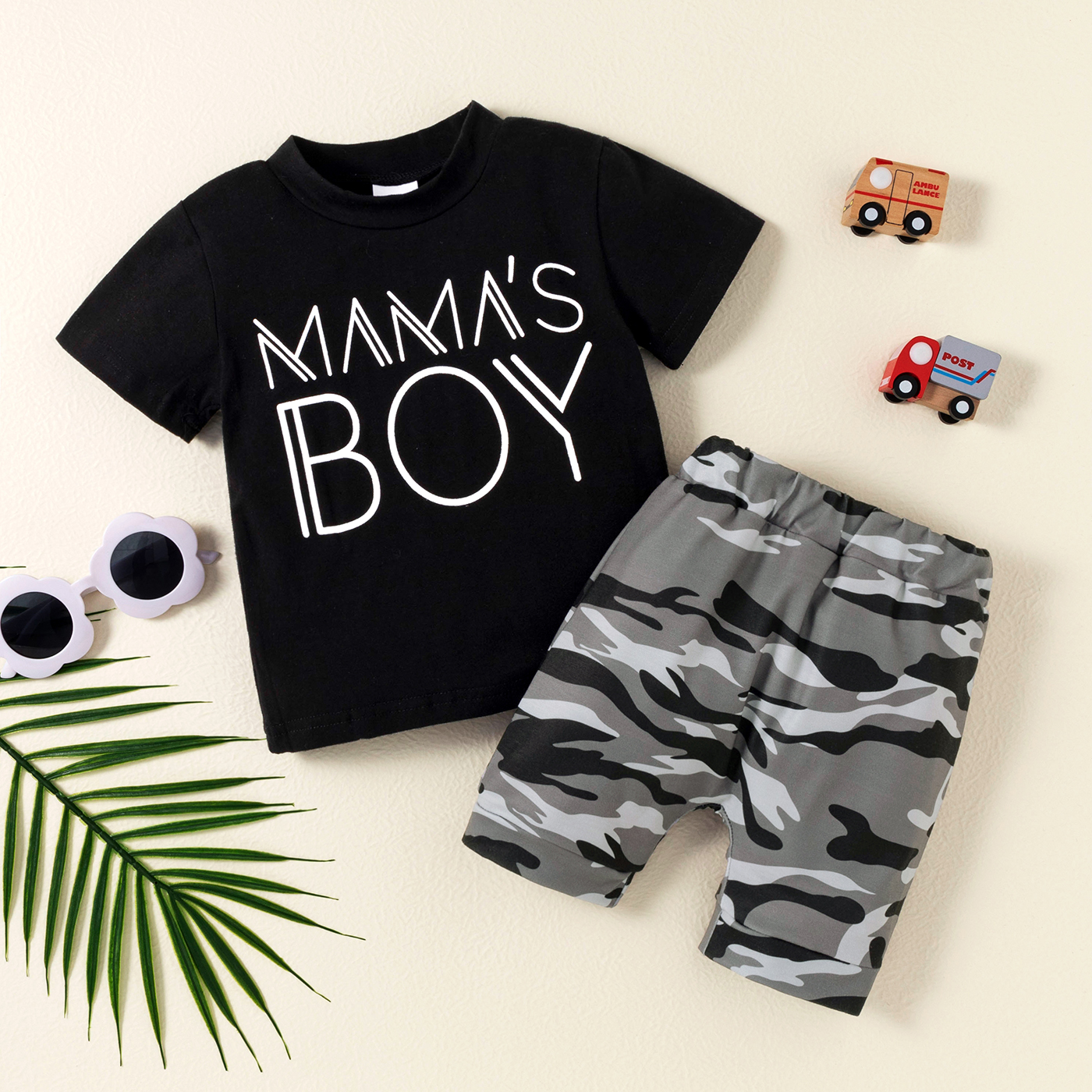 

2pcs Baby Boy Letter Print Short-sleeve T-shirt and Camouflage Shorts Set