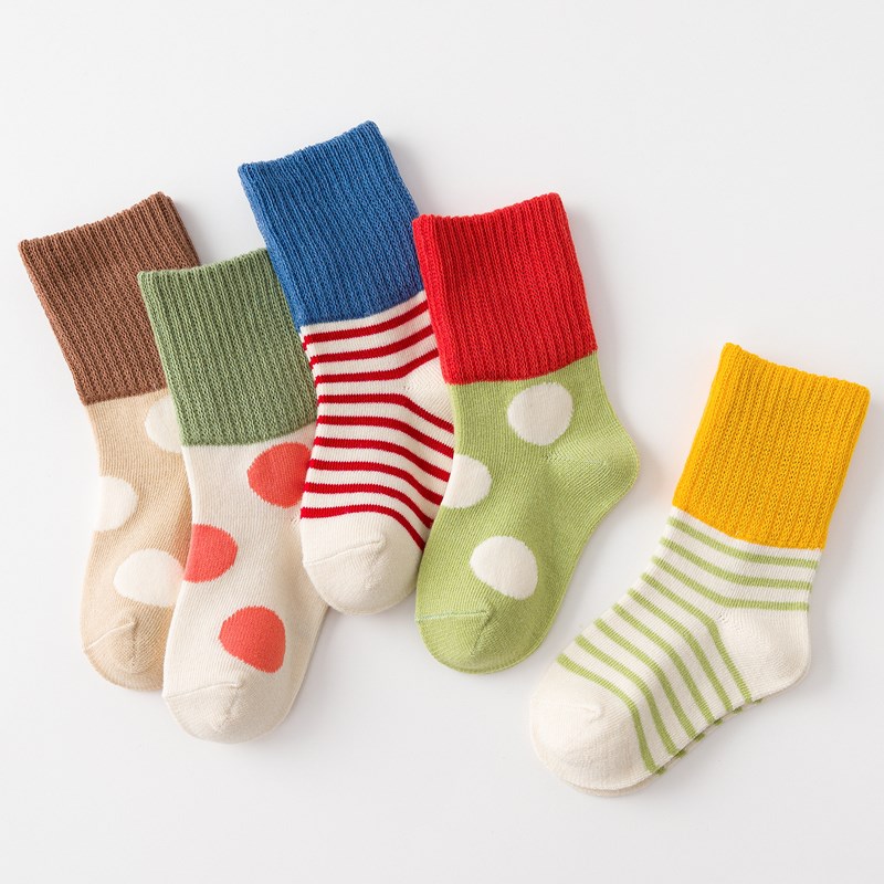 

5-pack Baby / Toddler / Kid Polka dots Striped Knitted Thermal Middle Socks