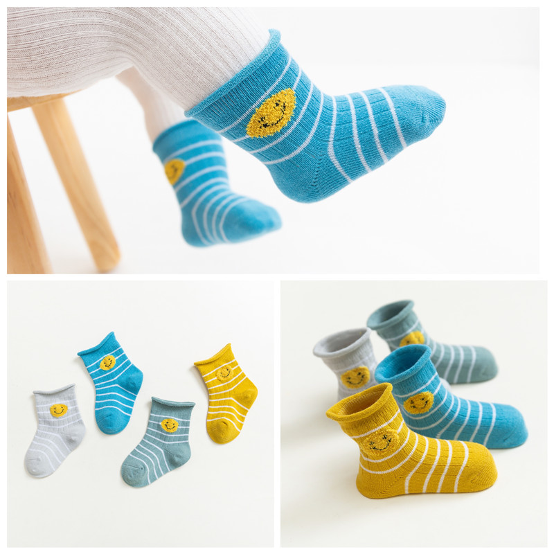 

4-pack Baby / Toddler Striped Smile Middle Socks
