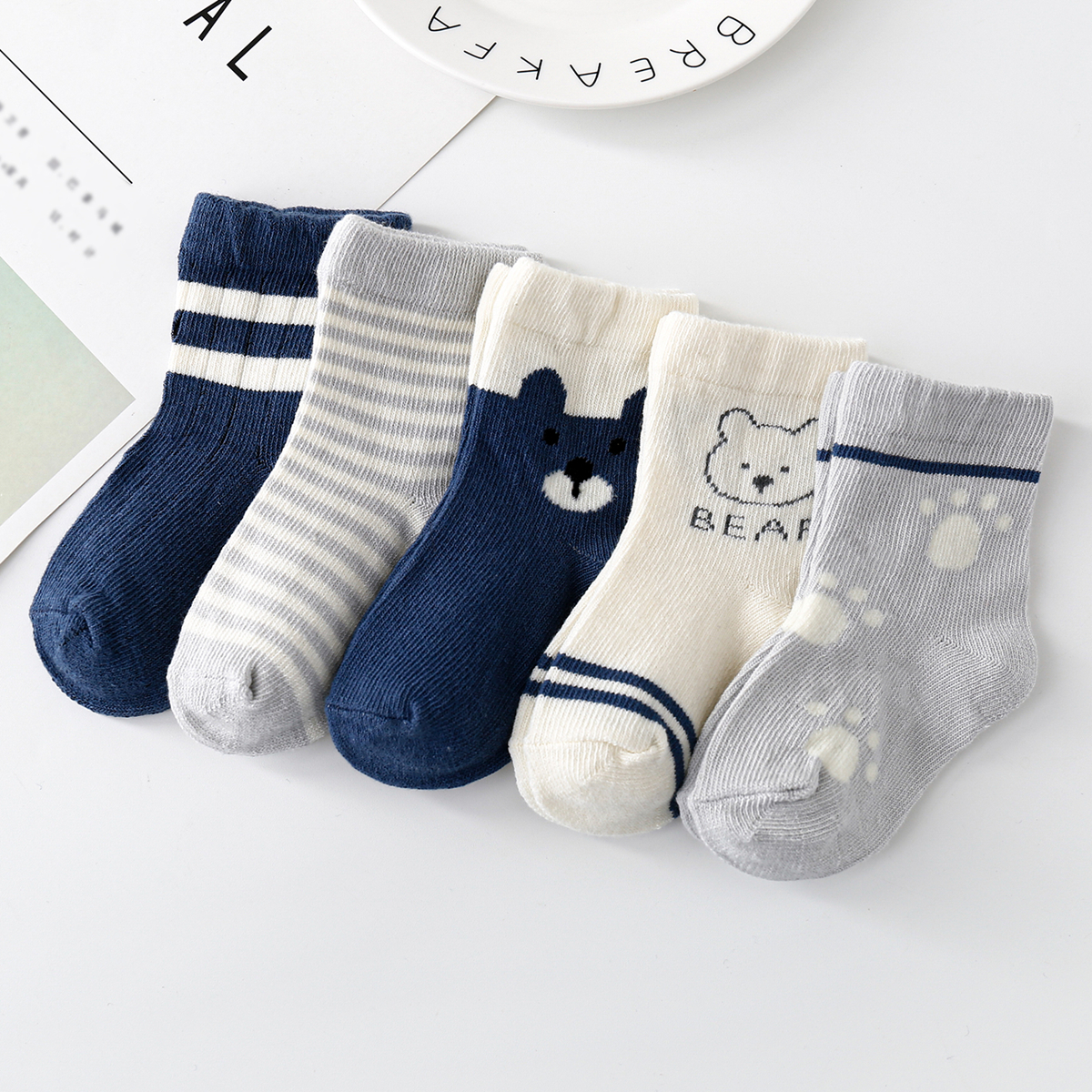

5-pairs Baby / Toddler / Kid Cute Bear Striped Pattern Socks