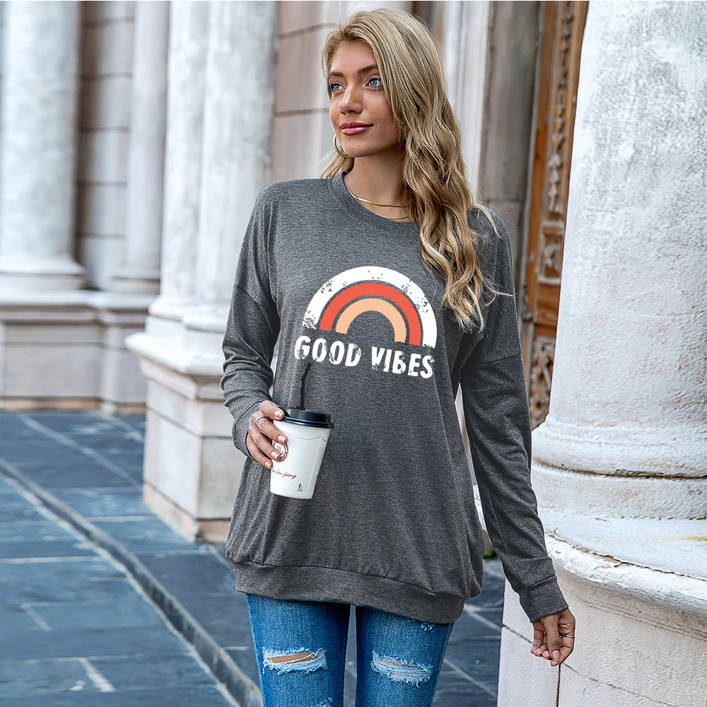 

Round collar Rainbow Litooffset print long sleeve normal Pullover