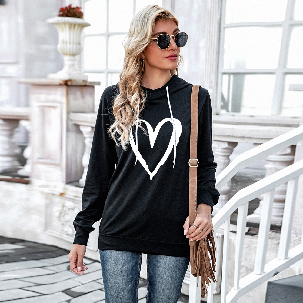 

Hooded Heart-shaped Litooffset print long sleeve normal Hooded