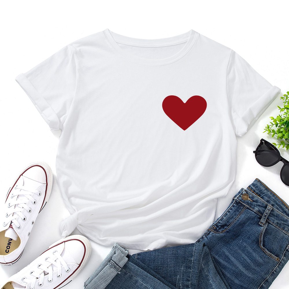 

Round collar Heart-shaped Litooffset print Short Sleeve casual T-shirt