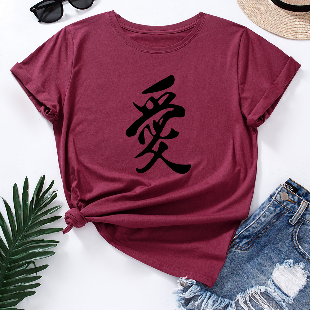 

Round collar Letter Positioning print Short Sleeve casual T-shirt