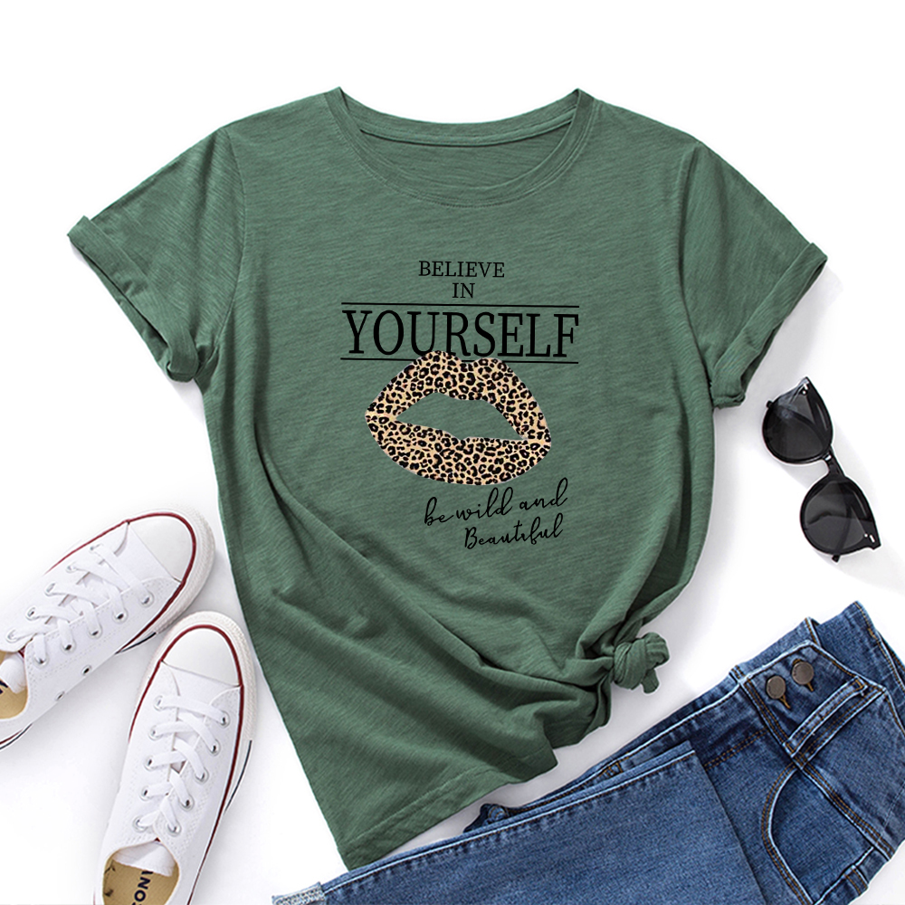 

Letter Print Round Collar Short-sleeve Women T-shirt