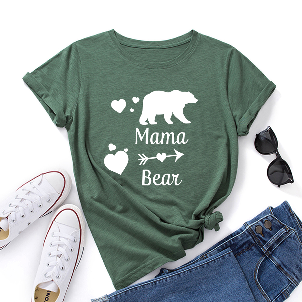 

Letter and Bear Print Round Neck Short-sleeve T-shirt