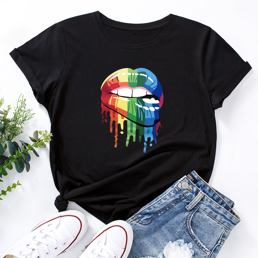 

Casual Lip Printed Short-sleeve Loose Tee