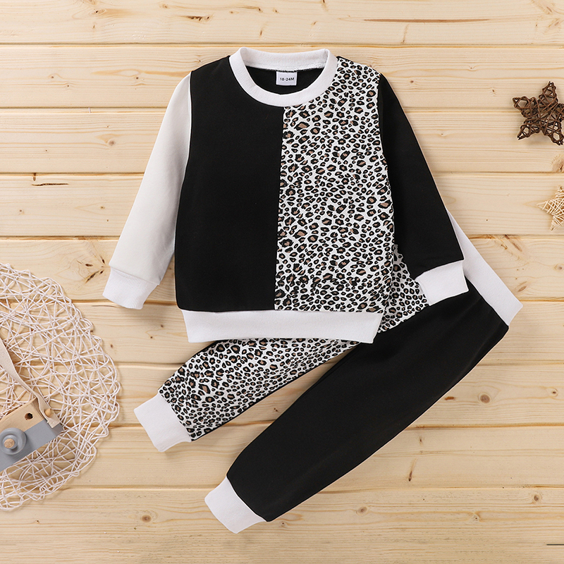 

2-piece Baby / Toddler Leopard Print Splice Pullover and Pants Set
