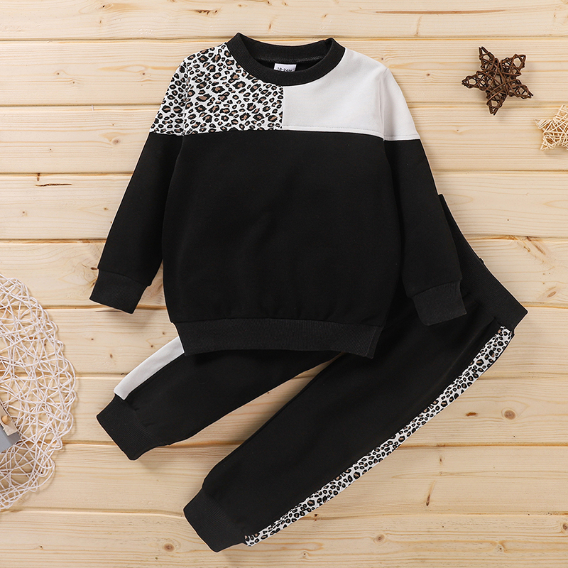 

2-piece Baby / Toddler Leopard Print Splice Pullover and Pants Set
