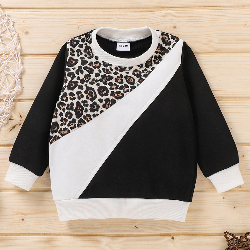 

Baby / Toddler Leopard Print Splice Long-sleeve Pullover