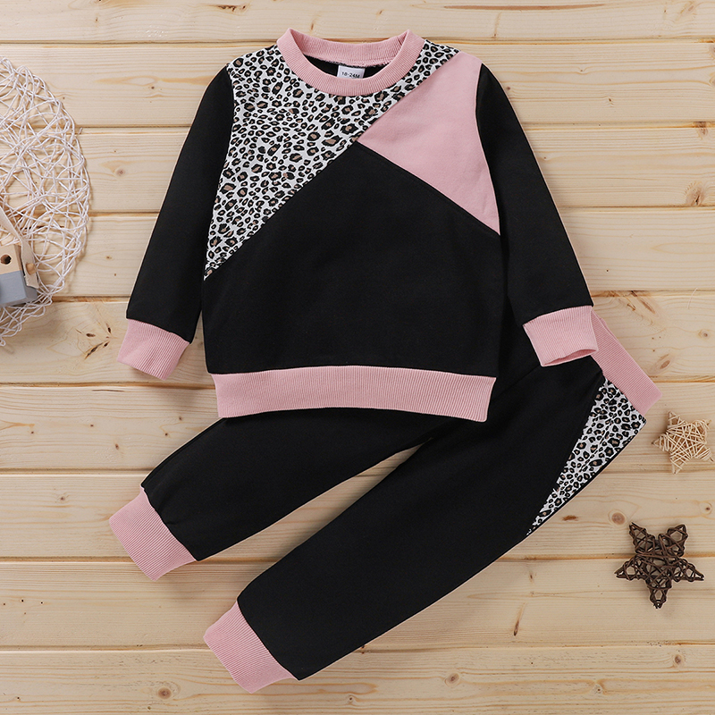 

2-piece Baby / Toddler Leopard Print Splice Pullover and pants Set