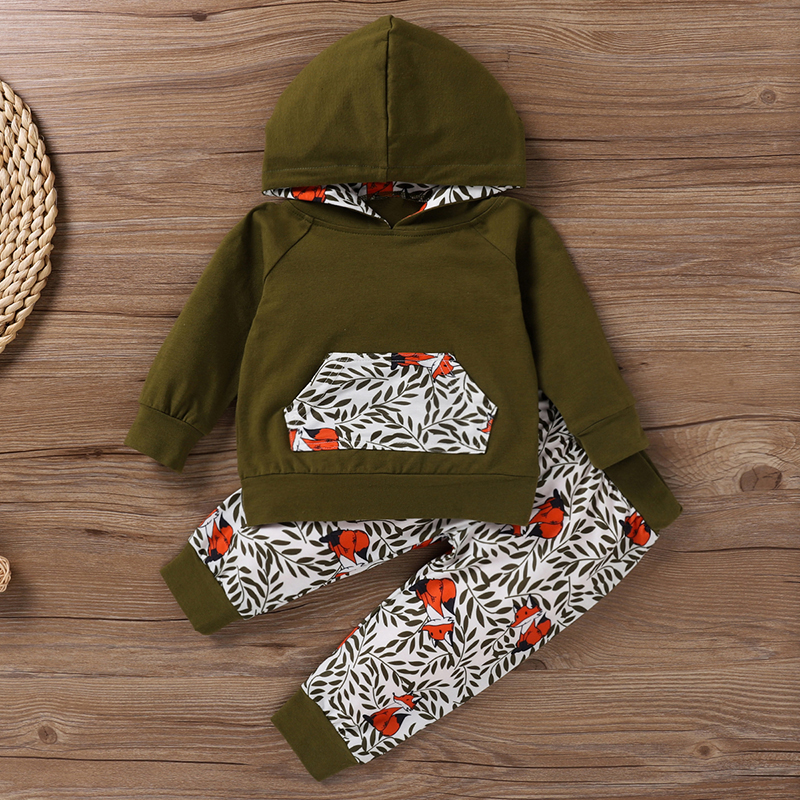 

2-piece Baby / Toddler Leaf Splice Hooded Pullover and Pants Set