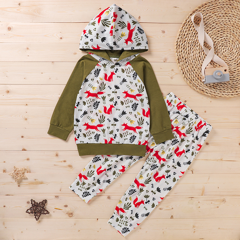 

2-piece Baby / Toddler Fox Leaf Print Hooded Pullover and Pants Set