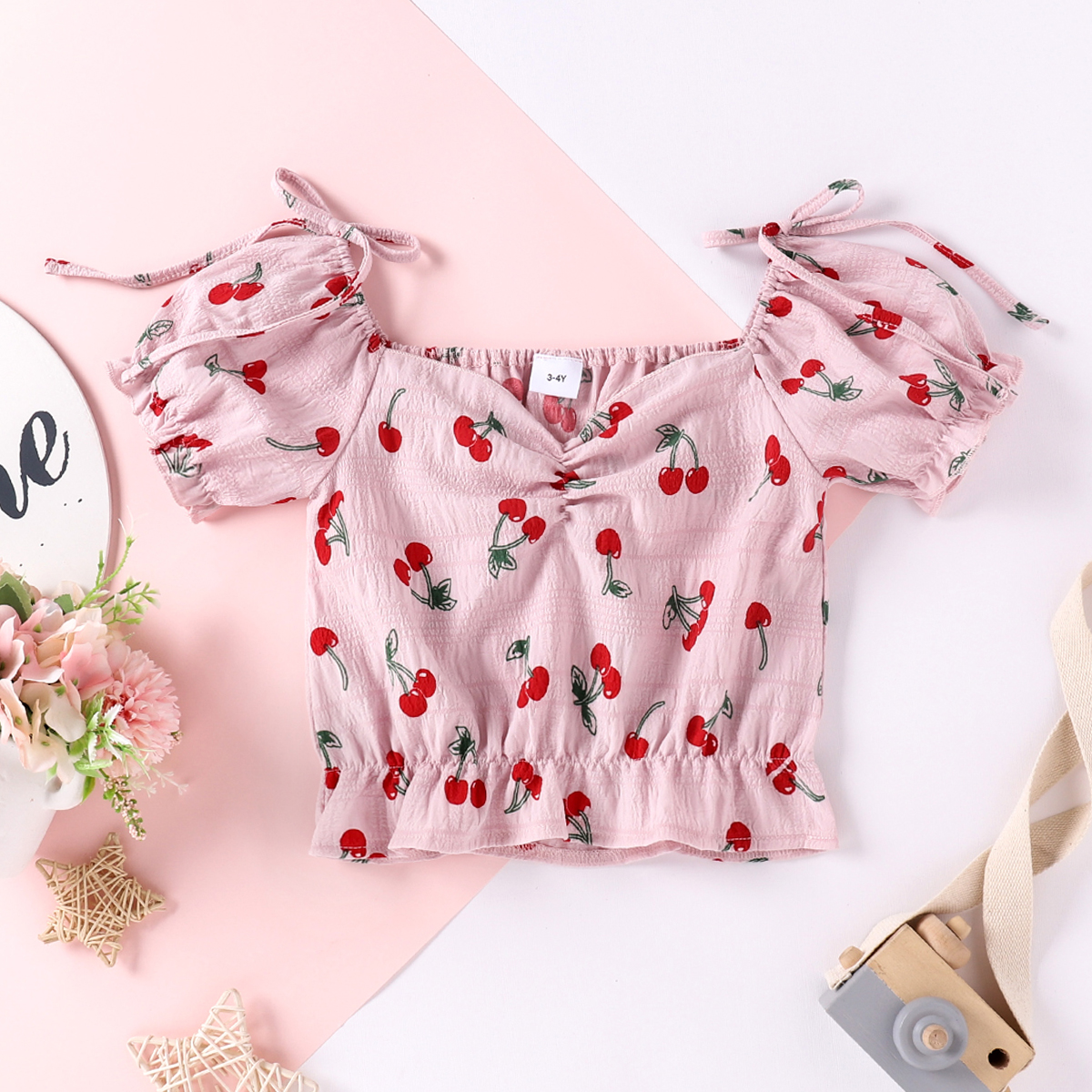 

2-piece Baby / Toddler Girl Cherry Print Pink Top
