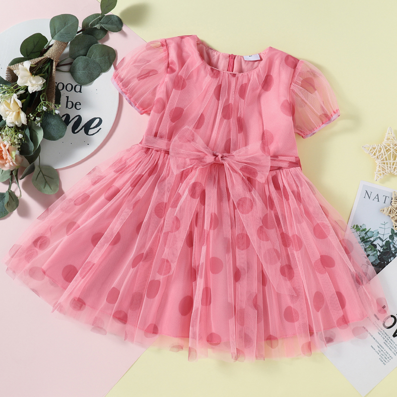 

Toddler Girl Polka dots Print Mesh Party Princess Dress