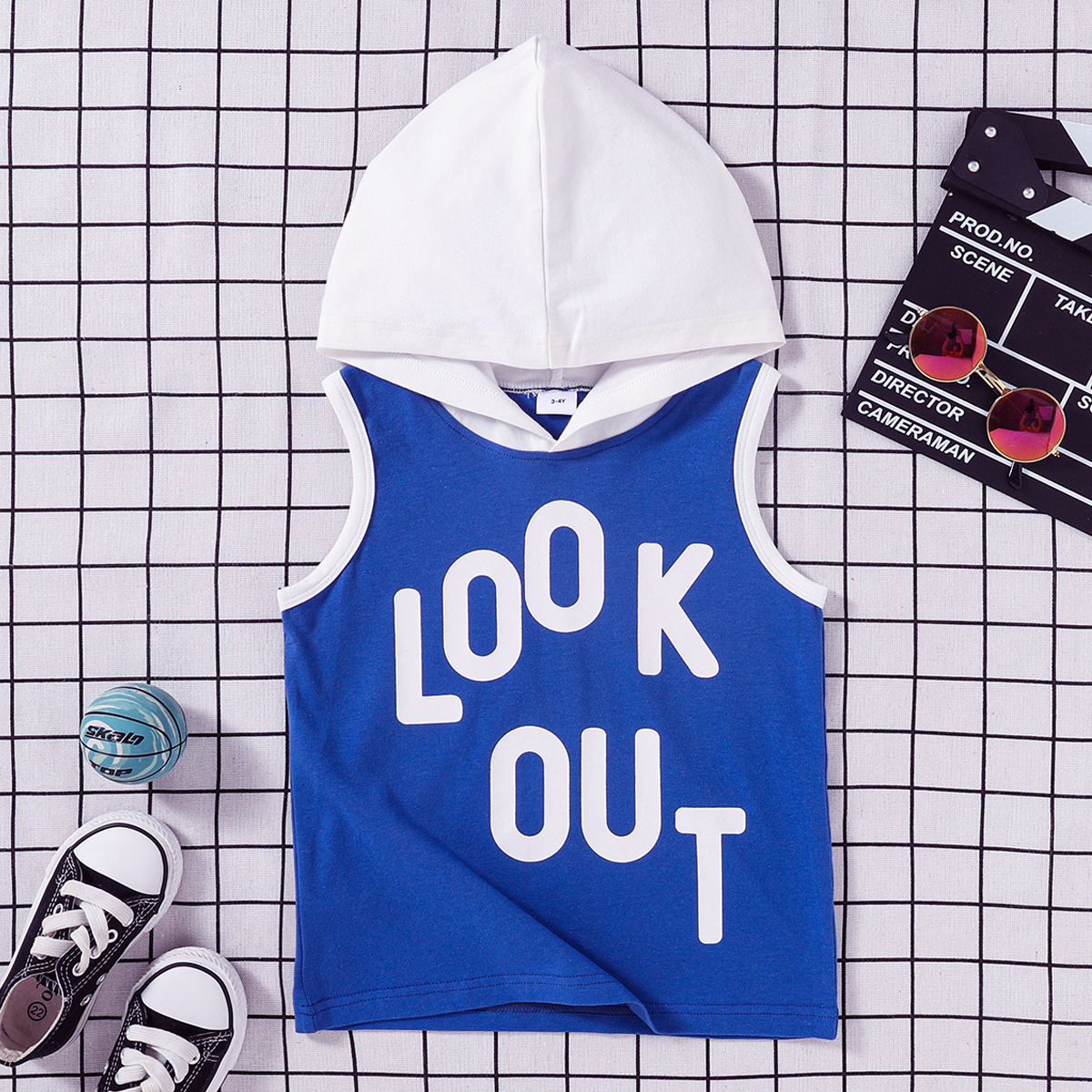 

Toddler Boy Letter Print Hooded Sleeveless Top