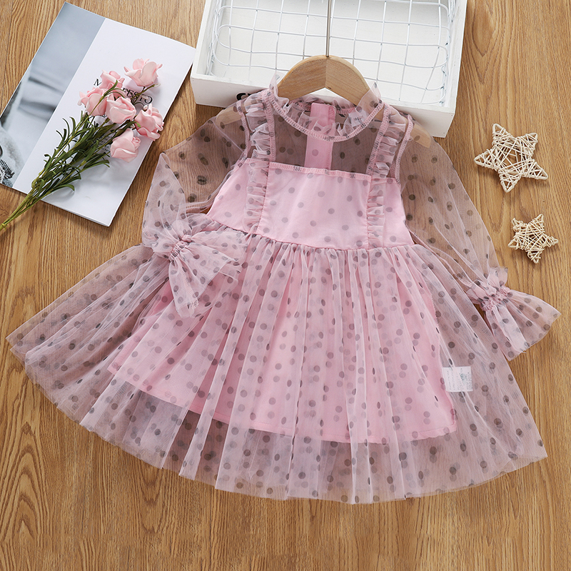 

Toddler Girl Polka dots Zipper Ruffle-sleeve Princess Costume Party Tulle Dress