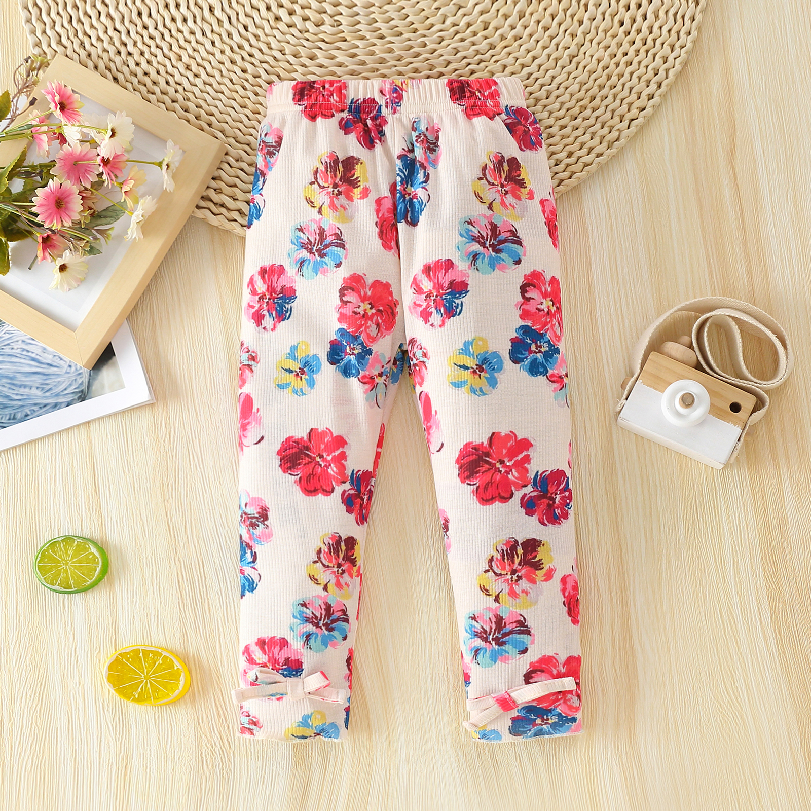 

Toddler Girl Floral Print Ribbed Elasticized Pants
