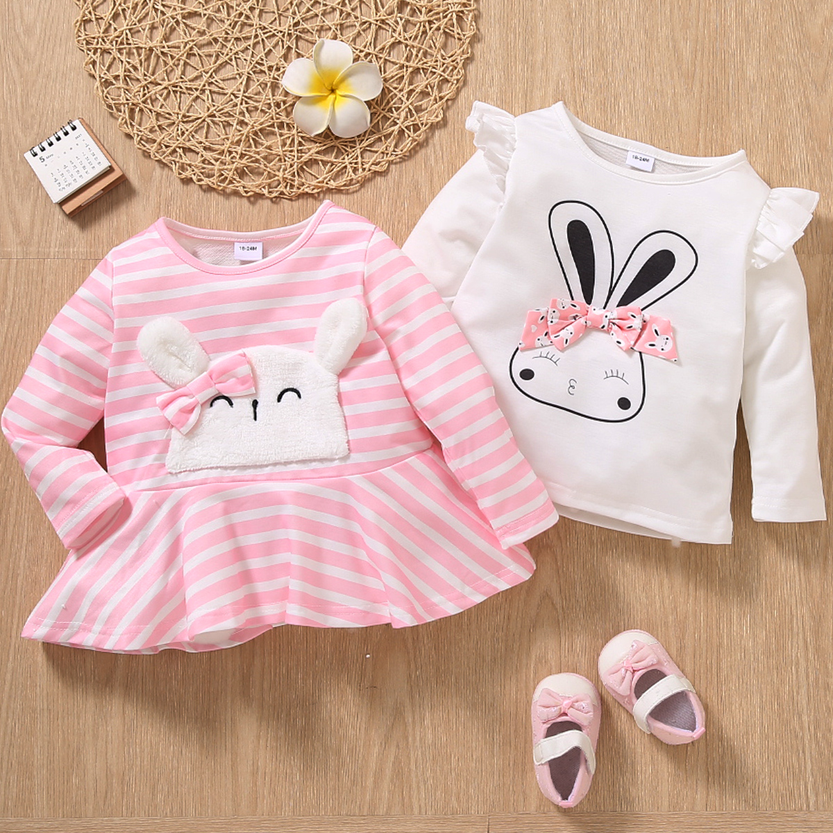 

Toddler Girl Rabbit Pattern Ruffled Long-sleeve Tee