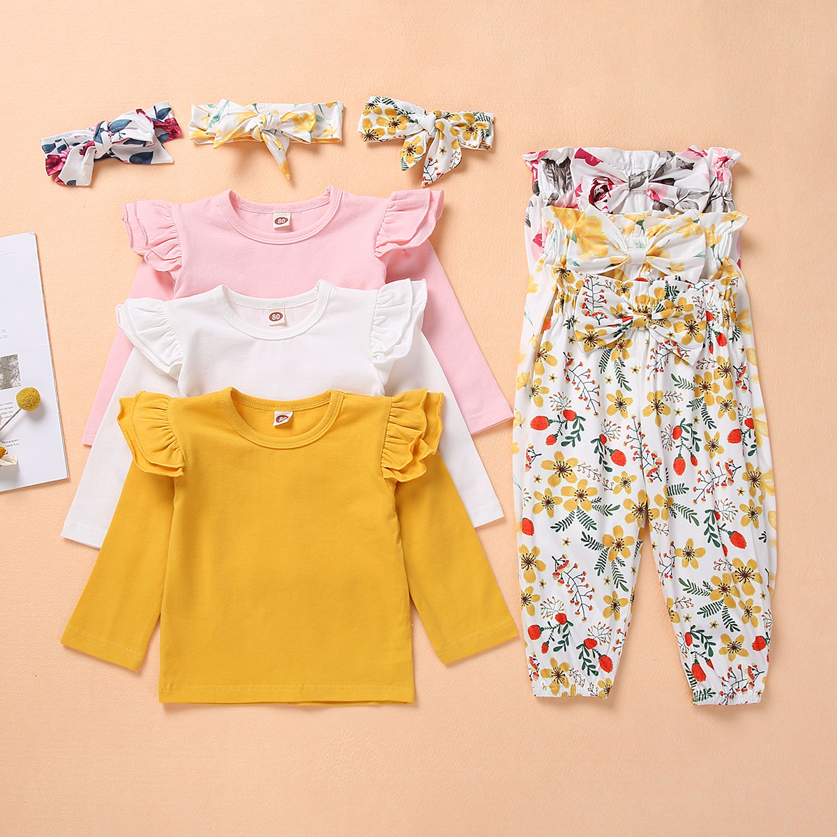

3pcs Baby Girl Sweet Floral Baby's Sets Long Sleeve Infant Clothing Outfits