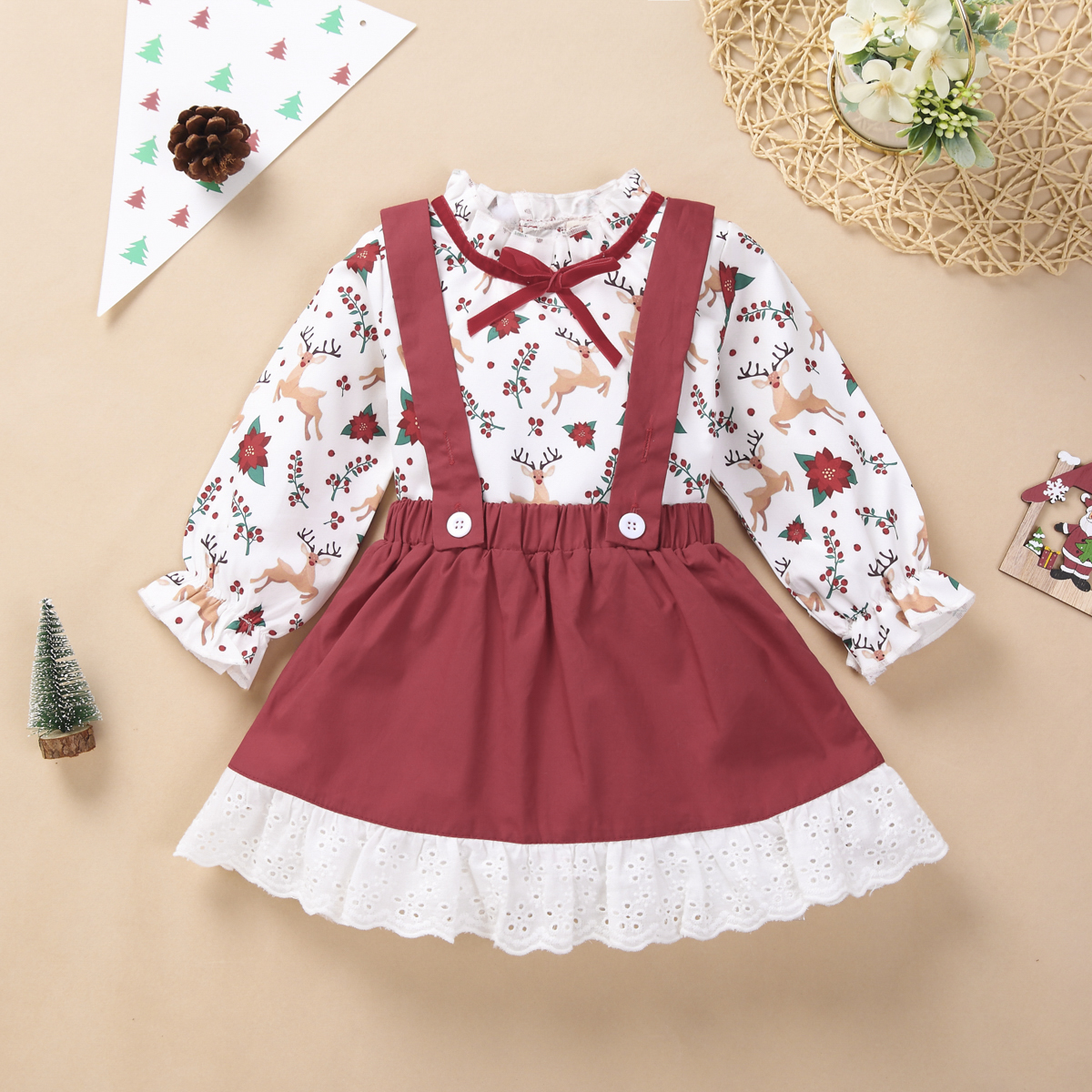 

Baby Girl Christmas Tree & Elk Sweet Suit-dress