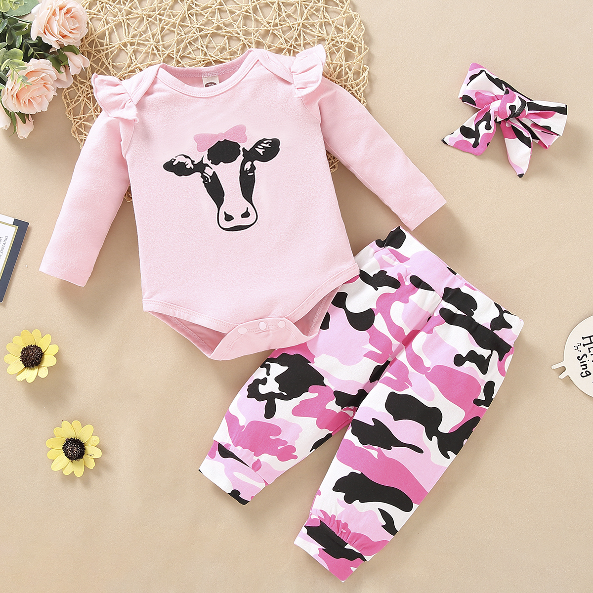 

3pcs Baby Girl Sweet Animal Baby's Sets Long Sleeve Romper Infant Clothing Outfits