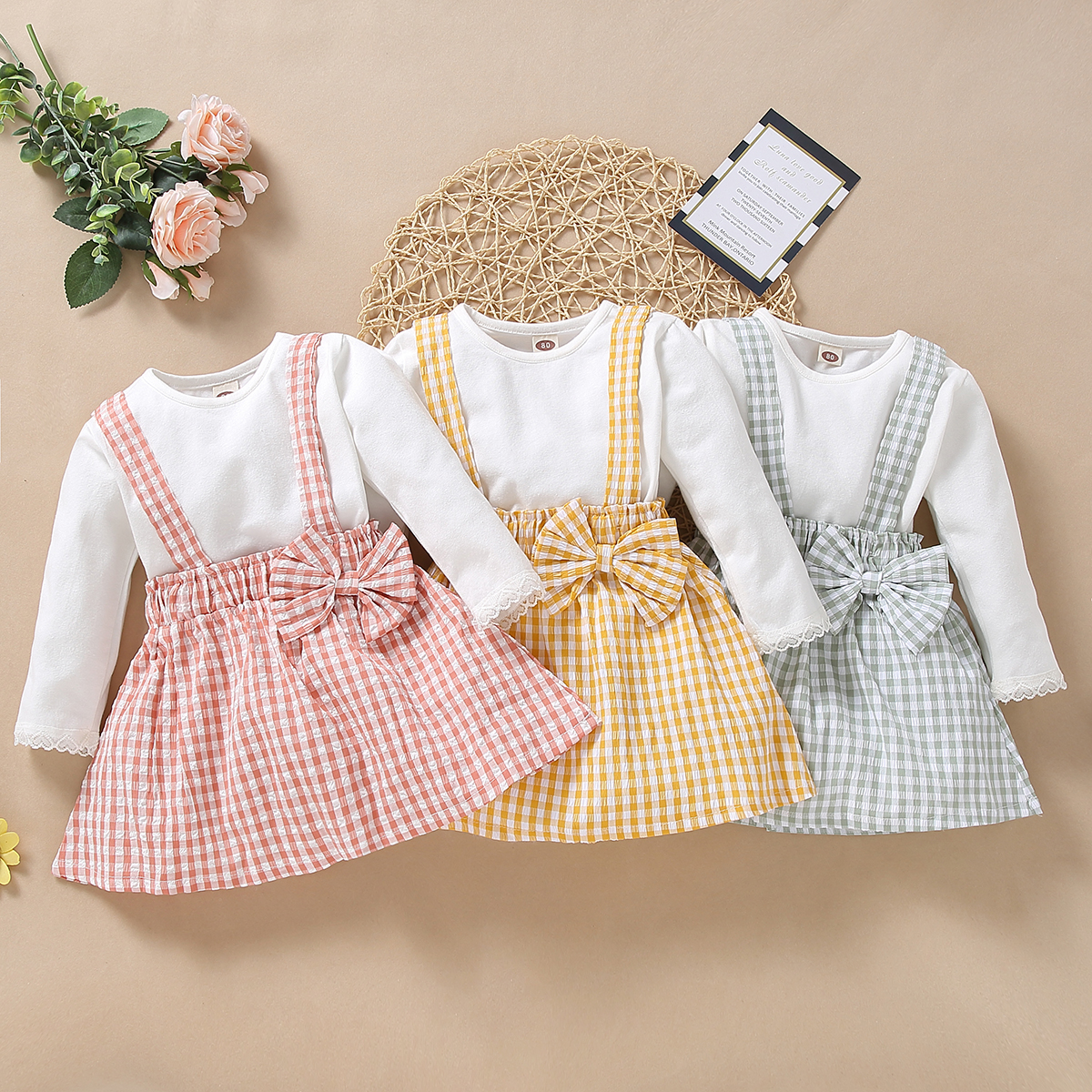 

2-pcs Baby Girl Plaid casual Suit-dress Cotton Long-Sleeve Sweet Princess dress Baby Girl Clothes