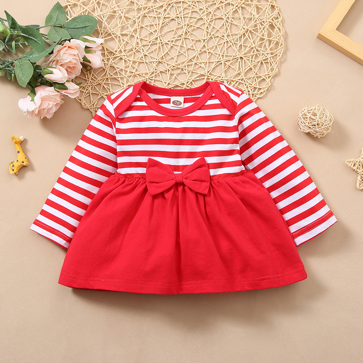 

Baby Girl Stripes Sweet Dress Cotton Fashion Long Sleeve Infant Clothing Outfits