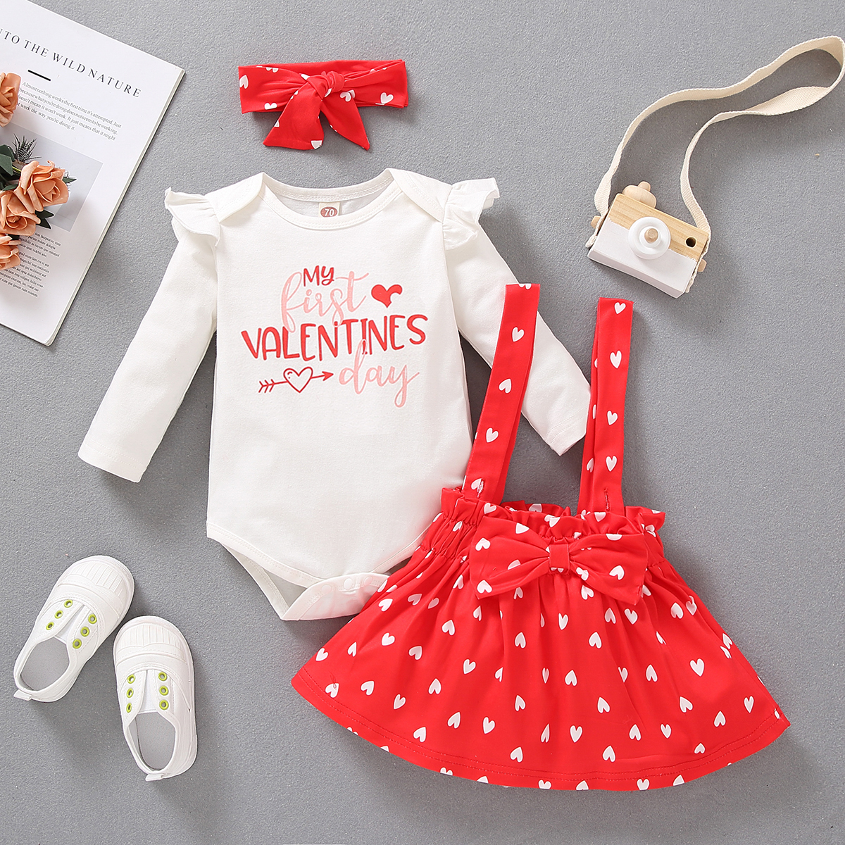 

3pcs Baby Girl Long-sleeve cotton Romper Letter Sweet Suit-dress