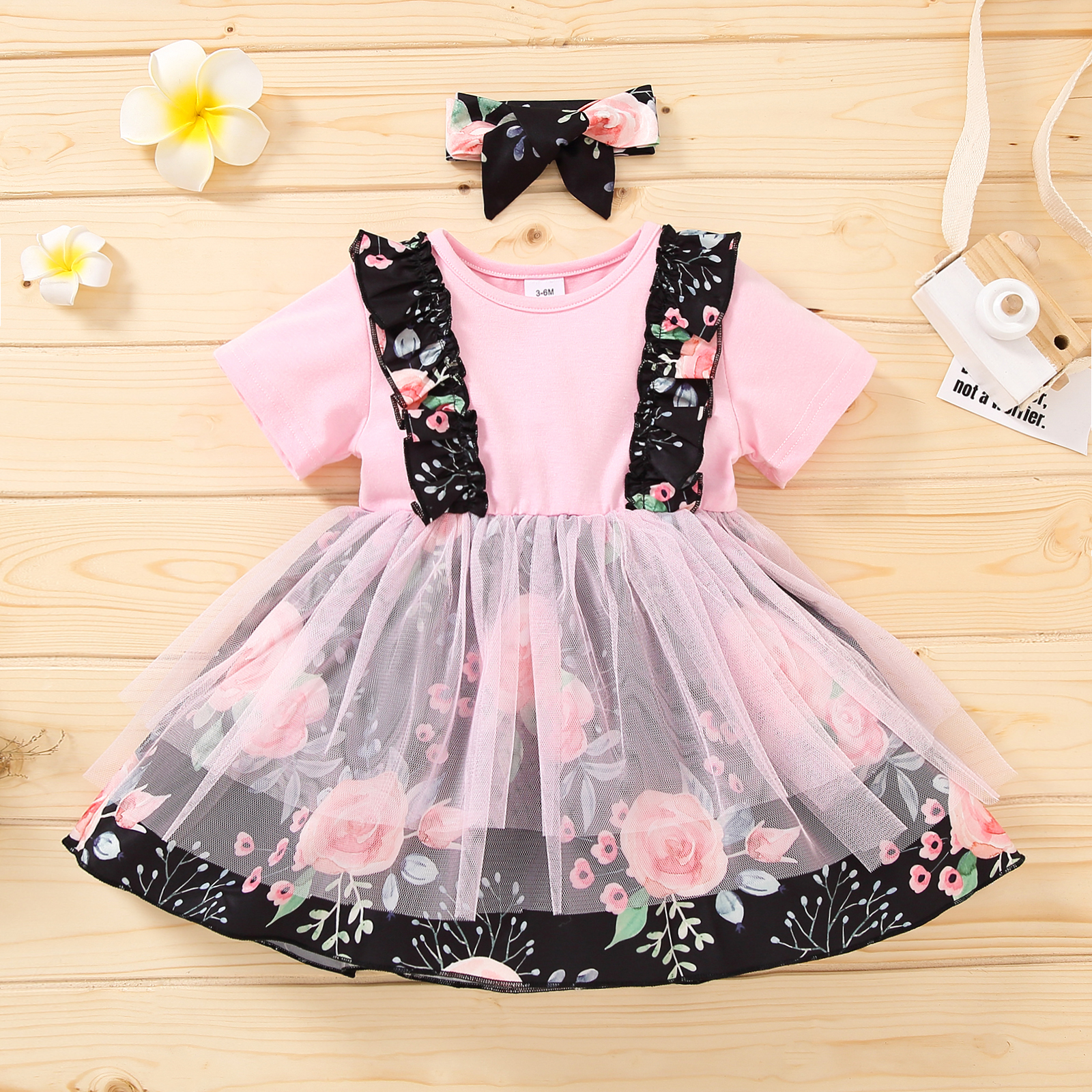 

2pc Summer Short-sleeve Baby Girl Floral Sweet Dress