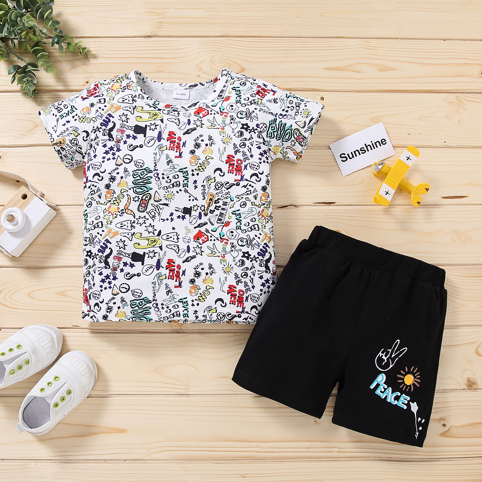 

2pcs Toddler Boy Short-sleeve Cotton Street Style Letter Toddler's Sets