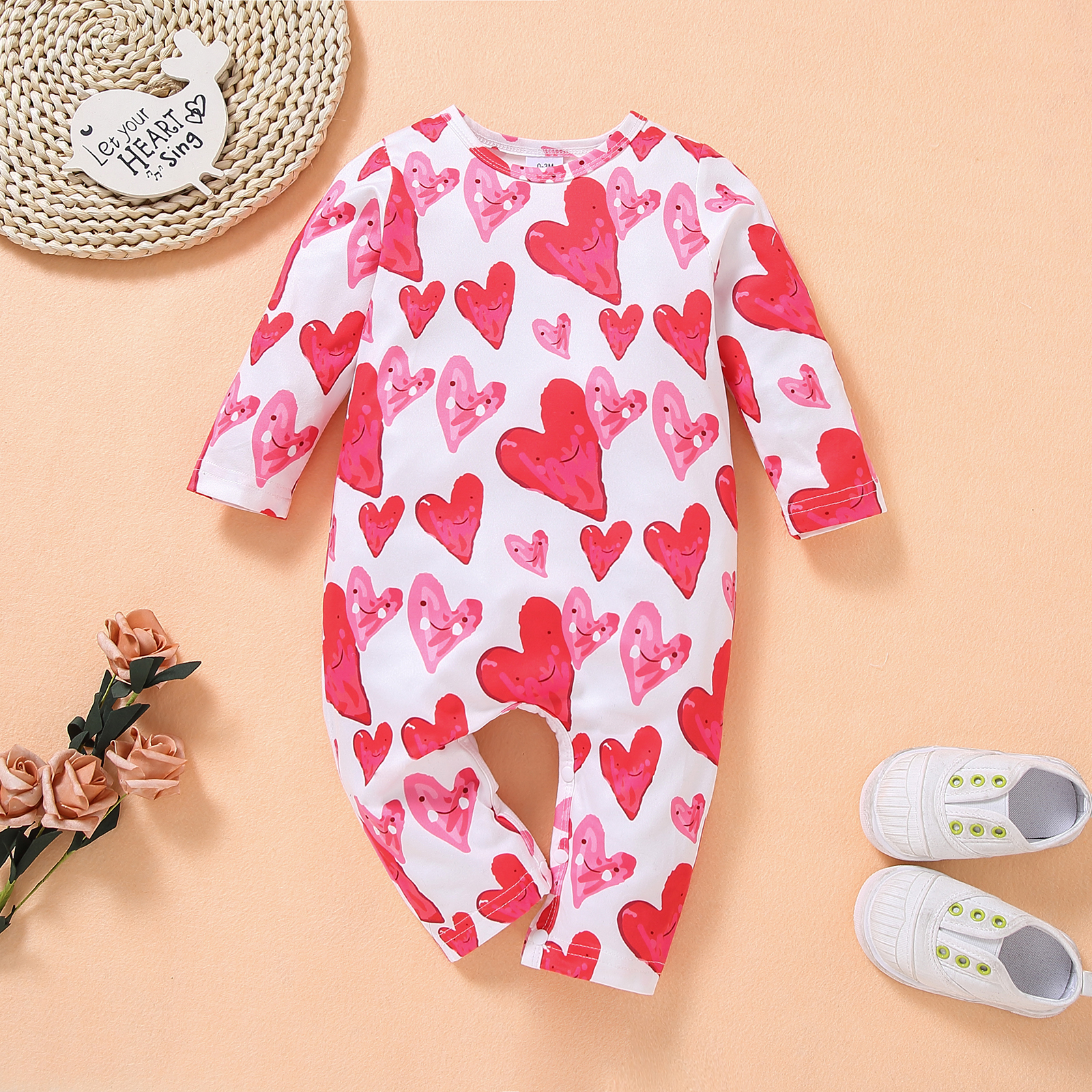 

1pc Baby Long-sleeve Unisex casual Heart-shaped Jumpsuits