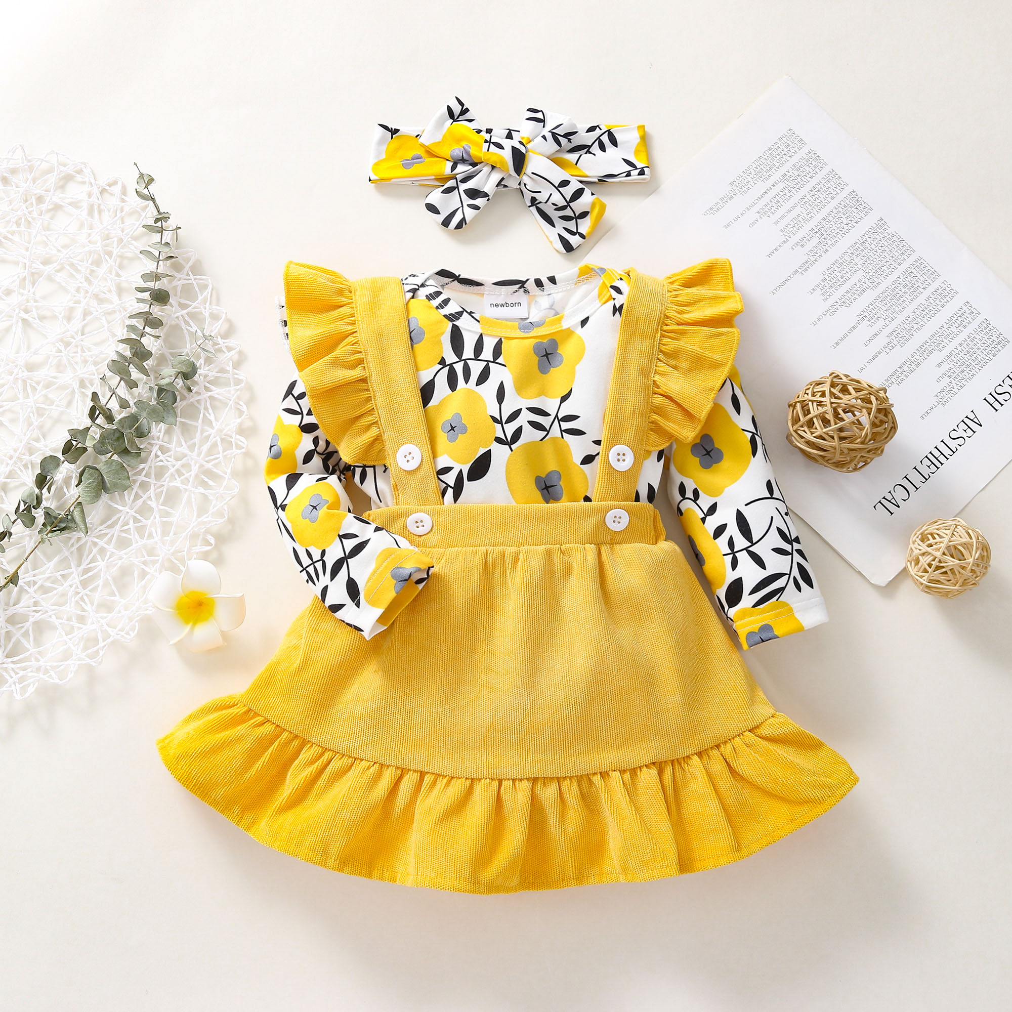 

3-pcs Baby Girl Floral Sweet Suit-dress Cute NEW Newborn Infant Baby Girls Kids Winter Dress Long Sleeve Romper