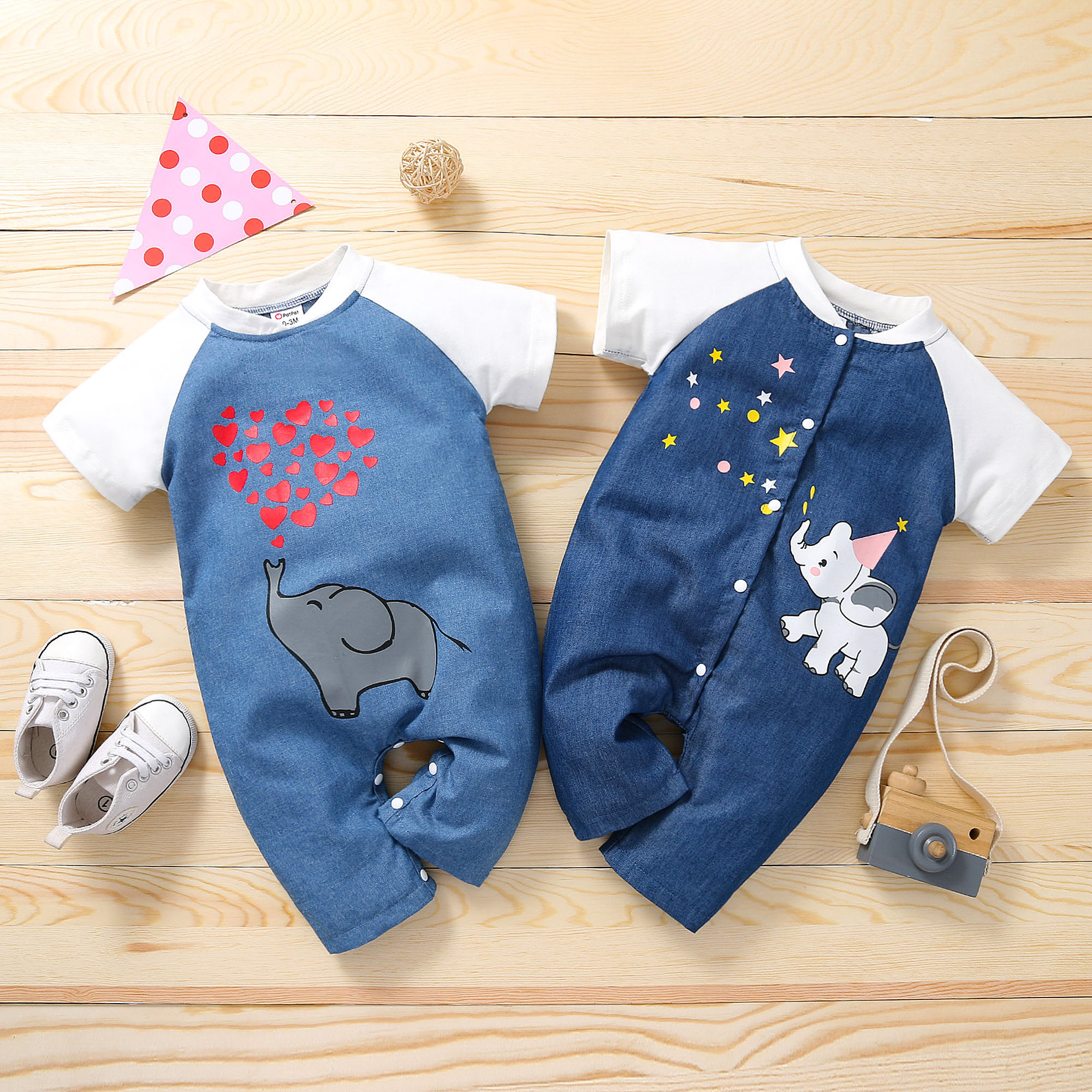 

Baby Short-sleeve Casual Animal&Elephant Jumpsuit