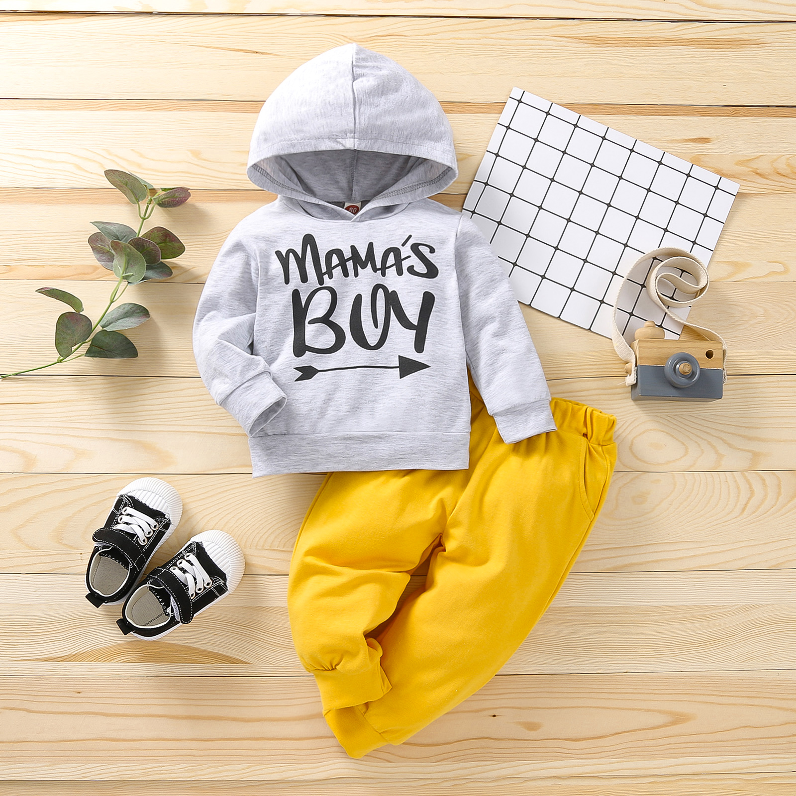 

2pcs Letter Print Color Block Long-sleeve Baby Hoodie Set