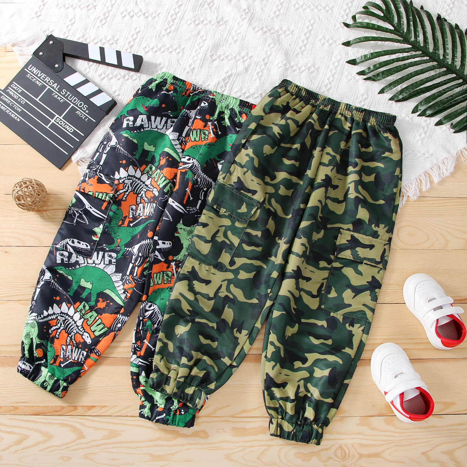

Kid Boy Animal Dinosaur Print/Camouflage Cargo Pants