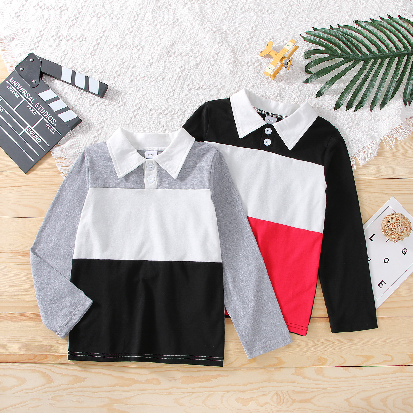 

Kid Boy Colorblock Long-sleeve Polo Shirt