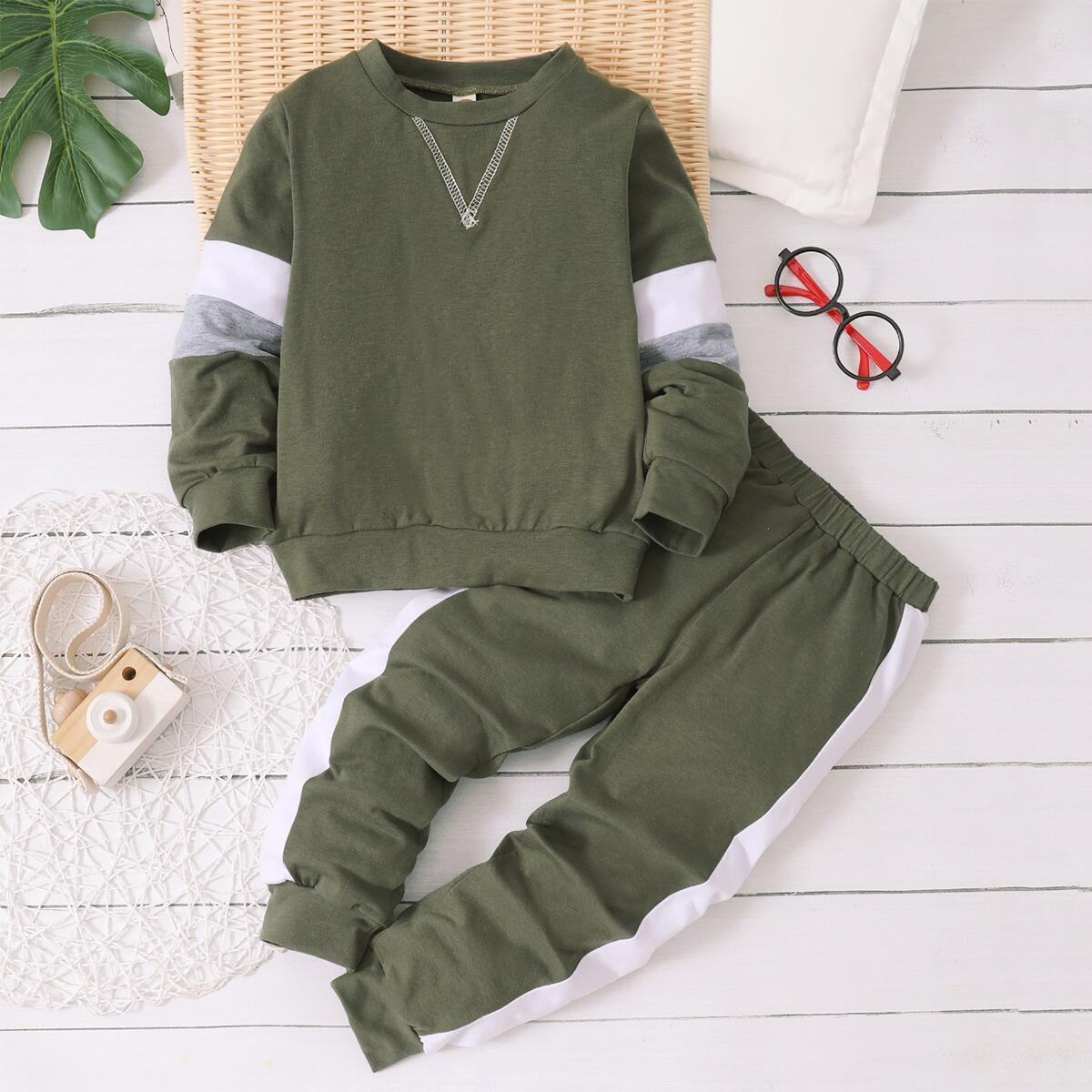 

2pcs Toddler Boy Casual Colorblock Sweatshirt and Pants Set