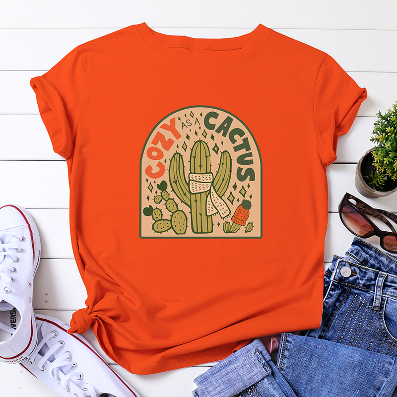 

Casual Letter Cactus Print Round collar Short Sleeve T-shirt