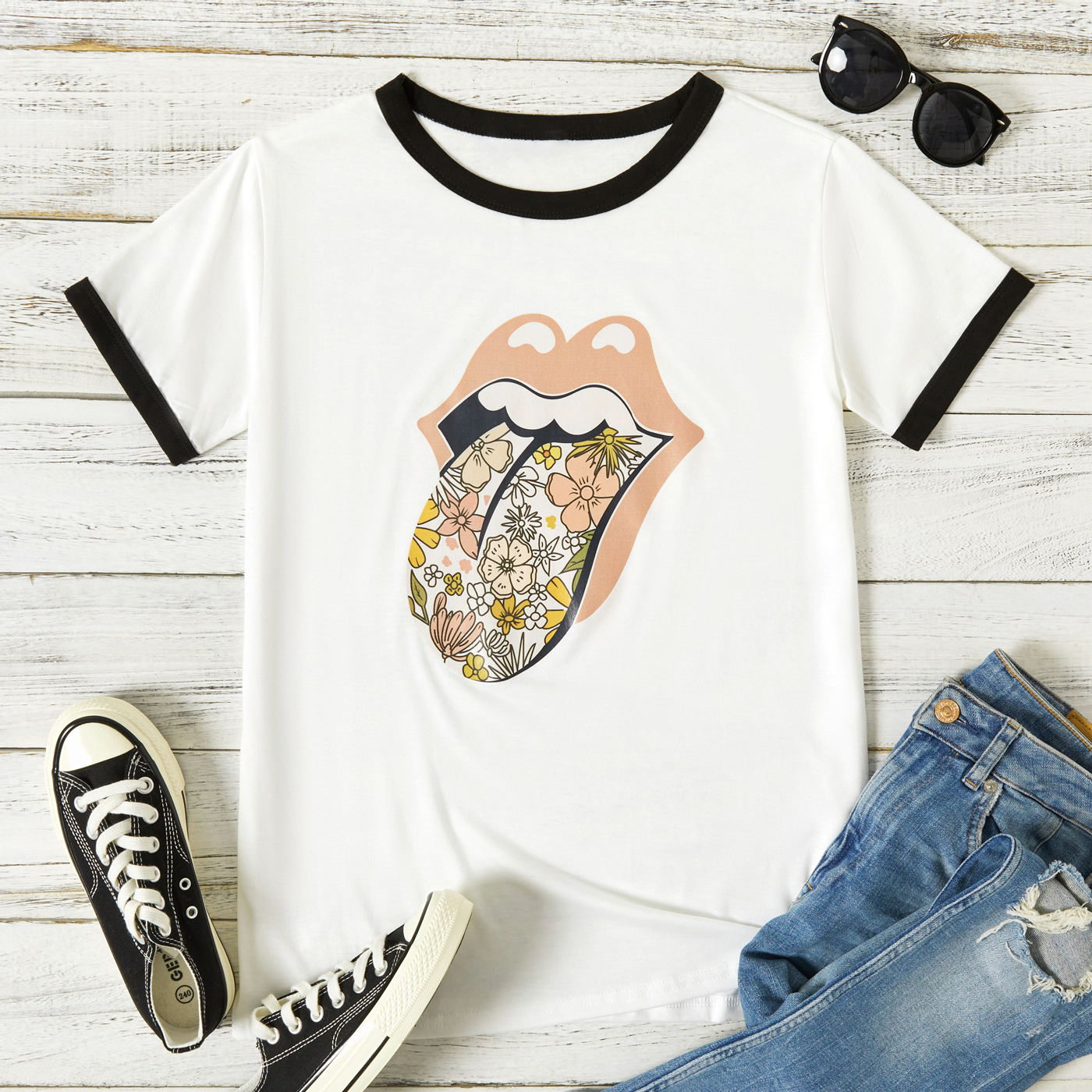 

Casual Floral Print Round collar Short Sleeve T-shirt