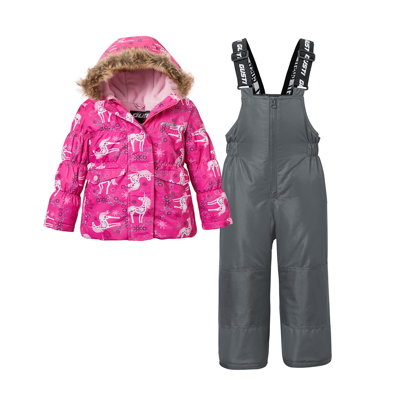 

2-piece Toddler Unicorn Print Hooded Jacket and Snow Bib Ski Suit