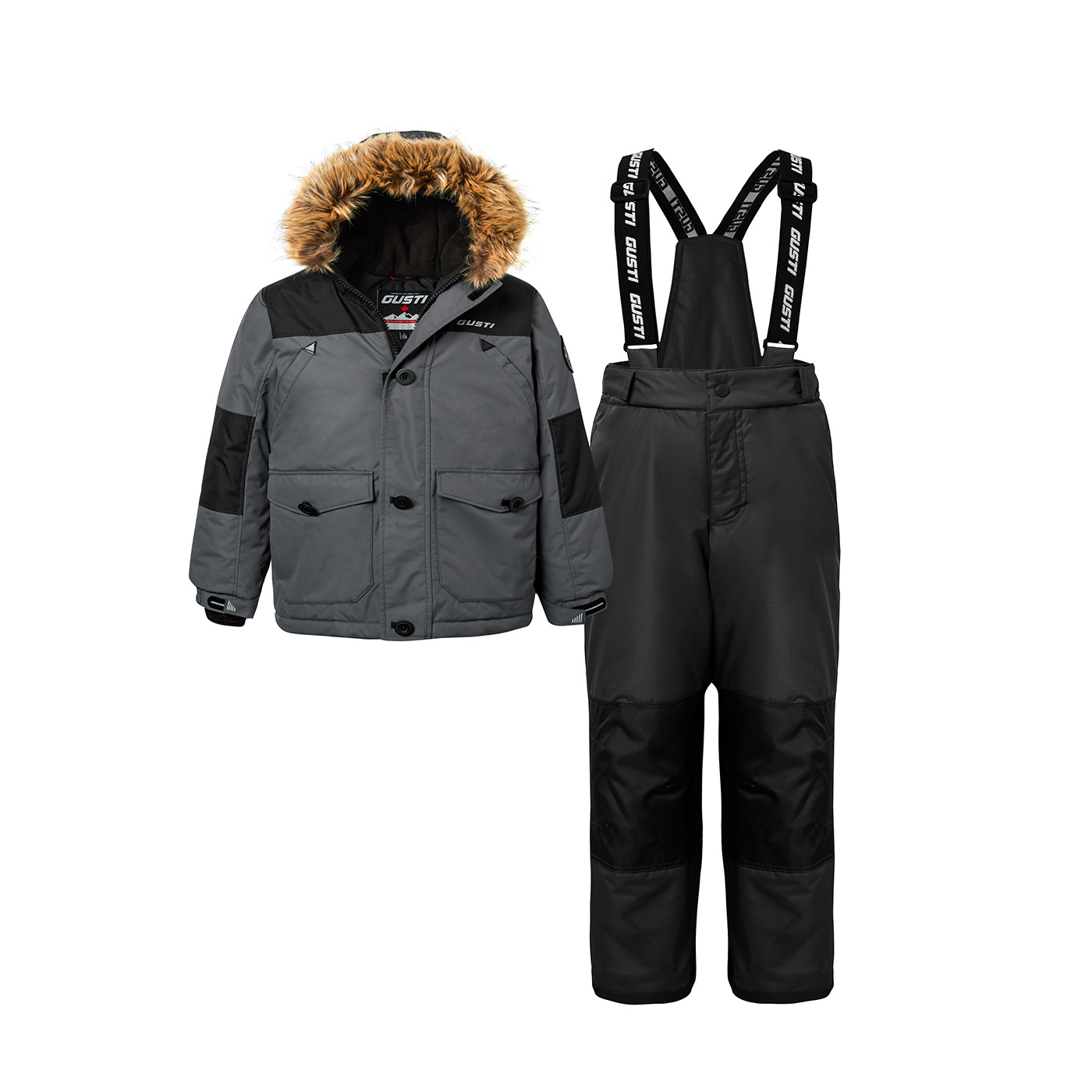 

2-piece Kid Waterproof Hooded Jacket and Snow Bib Ski Suit